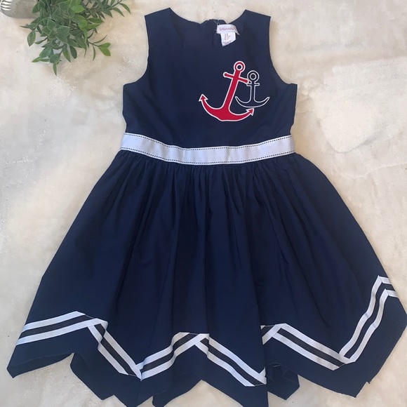Savannah 6X Navy Blue Nautical Dress Handkerchief Hem EUC - Picture 1 of 13